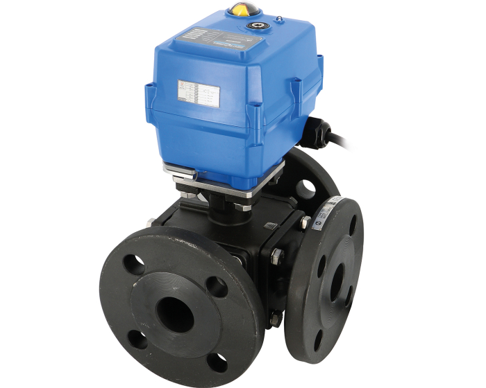 3 way carbon steel ball valve 783L-784T +TCR electric actuator